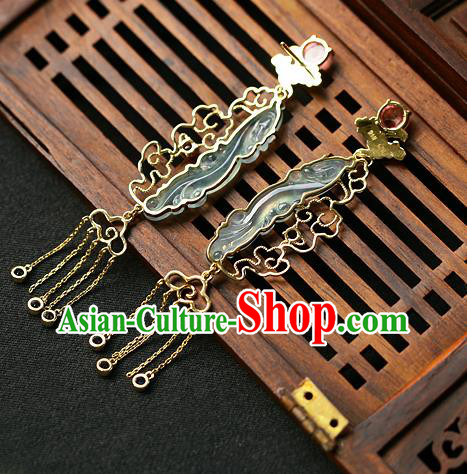 Chinese Handmade Crystal Tassel Ear Accessories Traditional Cheongsam Jadeite Earrings Chinese Handmade Crystal Tassel Ear Accessories Traditional Cheongsam Jadeite Earrings