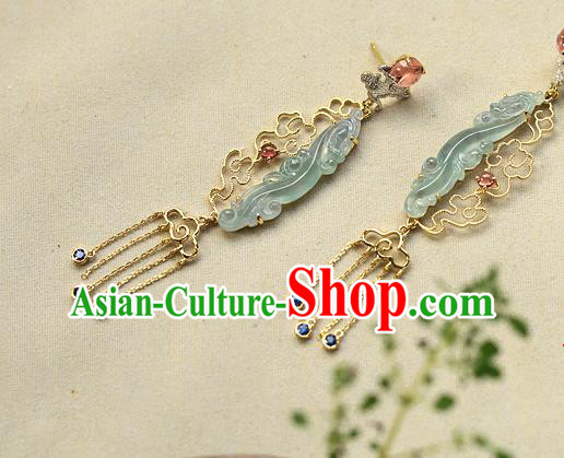 Chinese Handmade Crystal Tassel Ear Accessories Traditional Cheongsam Jadeite Earrings Chinese Handmade Crystal Tassel Ear Accessories Traditional Cheongsam Jadeite Earrings
