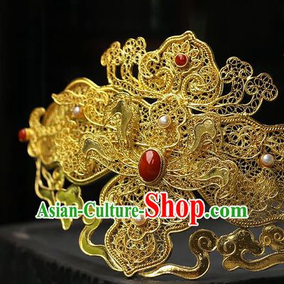 China Ancient Court Woman Gems Hair Jewelry Traditional Ming Dynasty Empress Filigree Hair Crown