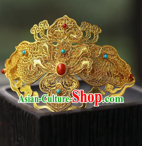 China Ancient Court Woman Gems Hair Jewelry Traditional Ming Dynasty Empress Filigree Hair Crown China Ancient Court Woman Gems Hair Jewelry Traditional Ming Dynasty Empress Filigree Hair Crown