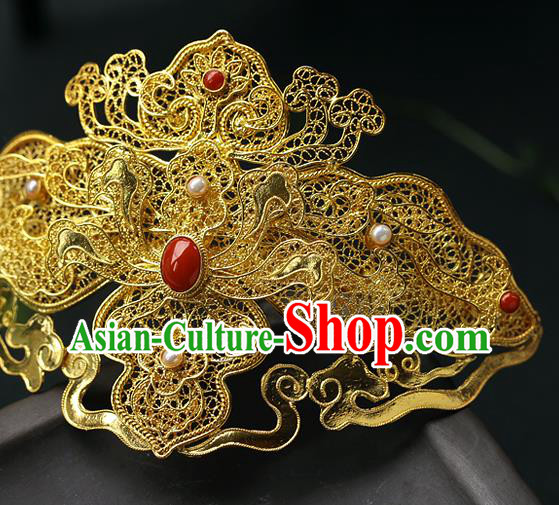 China Ancient Court Woman Gems Hair Jewelry Traditional Ming Dynasty Empress Filigree Hair Crown China Ancient Court Woman Gems Hair Jewelry Traditional Ming Dynasty Empress Filigree Hair Crown