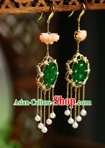 Chinese Handmade Pearls Tassel Ear Accessories Traditional Cheongsam Jadeite Butterfly Earrings Chinese Handmade Pearls Tassel Ear Accessories Traditional Cheongsam Jadeite Butterfly Earrings