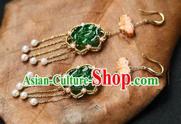 Chinese Handmade Pearls Tassel Ear Accessories Traditional Cheongsam Jadeite Butterfly Earrings Chinese Handmade Pearls Tassel Ear Accessories Traditional Cheongsam Jadeite Butterfly Earrings