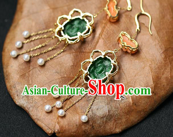 Chinese Handmade Pearls Tassel Ear Accessories Traditional Cheongsam Jadeite Butterfly Earrings Chinese Handmade Pearls Tassel Ear Accessories Traditional Cheongsam Jadeite Butterfly Earrings