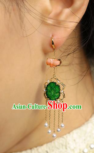 Chinese Handmade Pearls Tassel Ear Accessories Traditional Cheongsam Jadeite Butterfly Earrings Chinese Handmade Pearls Tassel Ear Accessories Traditional Cheongsam Jadeite Butterfly Earrings