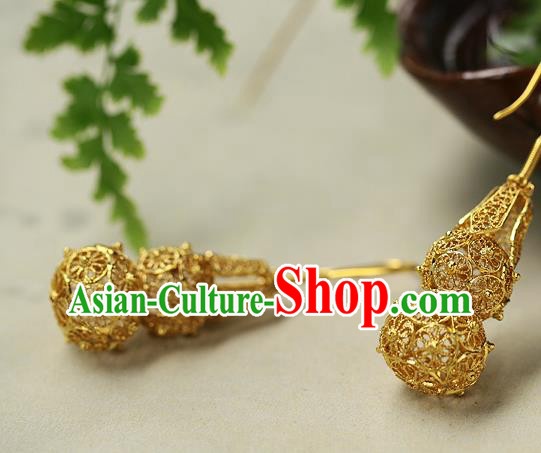 Chinese Handmade Filigree Ear Accessories Traditional Cheongsam Golden Gourd Earrings Chinese Handmade Filigree Ear Accessories Traditional Cheongsam Golden Gourd Earrings