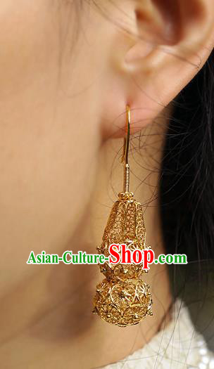 Chinese Handmade Filigree Ear Accessories Traditional Cheongsam Golden Gourd Earrings Chinese Handmade Filigree Ear Accessories Traditional Cheongsam Golden Gourd Earrings