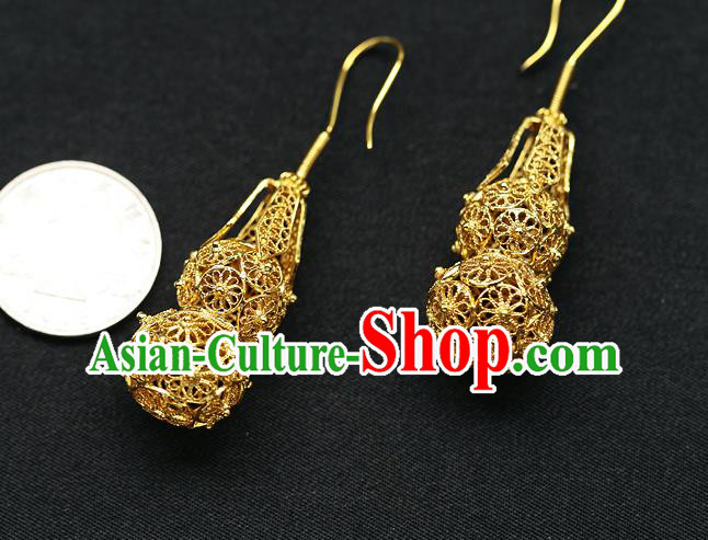 Chinese Handmade Filigree Ear Accessories Traditional Cheongsam Golden Gourd Earrings Chinese Handmade Filigree Ear Accessories Traditional Cheongsam Golden Gourd Earrings