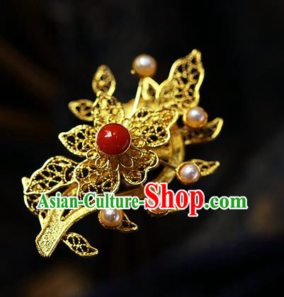 China Ancient Court Filigree Hair Jewelry Traditional Ming Dynasty Pearls Hairpin China Ancient Court Filigree Hair Jewelry Traditional Ming Dynasty Pearls Hairpin