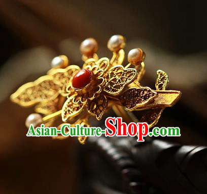 China Ancient Court Filigree Hair Jewelry Traditional Ming Dynasty Pearls Hairpin China Ancient Court Filigree Hair Jewelry Traditional Ming Dynasty Pearls Hairpin