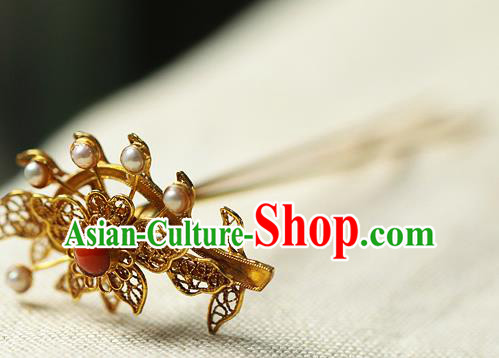 China Ancient Court Filigree Hair Jewelry Traditional Ming Dynasty Pearls Hairpin China Ancient Court Filigree Hair Jewelry Traditional Ming Dynasty Pearls Hairpin