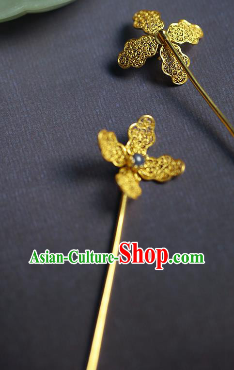 China Ancient Queen Sapphire Hair Stick Traditional Ming Dynasty Filigree Orchid Hairpin China Ancient Queen Sapphire Hair Stick Traditional Ming Dynasty Filigree Orchid Hairpin