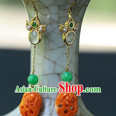 Chinese Handmade Ear Accessories Traditional Cheongsam Agate Earrings