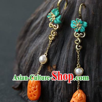 Chinese Handmade Agate Ear Accessories Traditional Cheongsam Kallaite Earrings