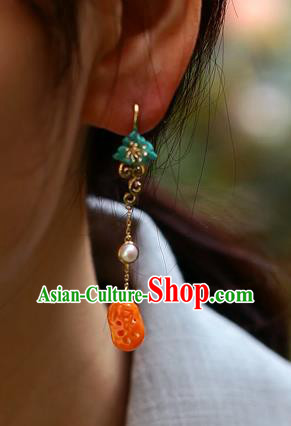 Chinese Handmade Agate Ear Accessories Traditional Cheongsam Kallaite Earrings Chinese Handmade Agate Ear Accessories Traditional Cheongsam Kallaite Earrings