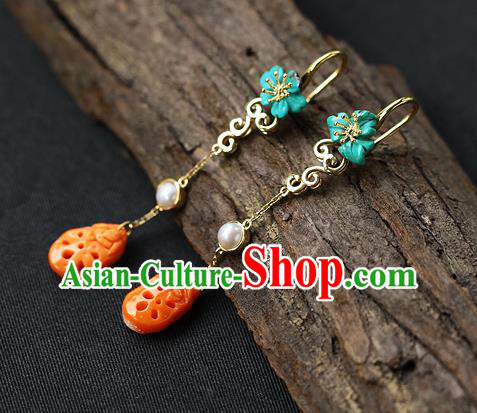 Chinese Handmade Agate Ear Accessories Traditional Cheongsam Kallaite Earrings Chinese Handmade Agate Ear Accessories Traditional Cheongsam Kallaite Earrings