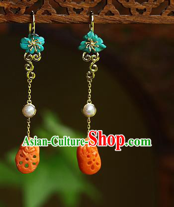 Chinese Handmade Agate Ear Accessories Traditional Cheongsam Kallaite Earrings Chinese Handmade Agate Ear Accessories Traditional Cheongsam Kallaite Earrings