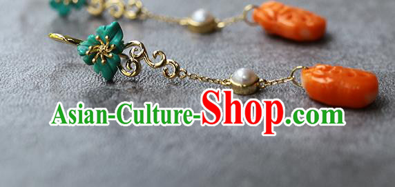 Chinese Handmade Agate Ear Accessories Traditional Cheongsam Kallaite Earrings Chinese Handmade Agate Ear Accessories Traditional Cheongsam Kallaite Earrings