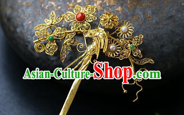 China Ancient Empress Golden Hair Stick Traditional Ming Dynasty Court Filigree Hairpin China Ancient Empress Golden Hair Stick Traditional Ming Dynasty Court Filigree Hairpin