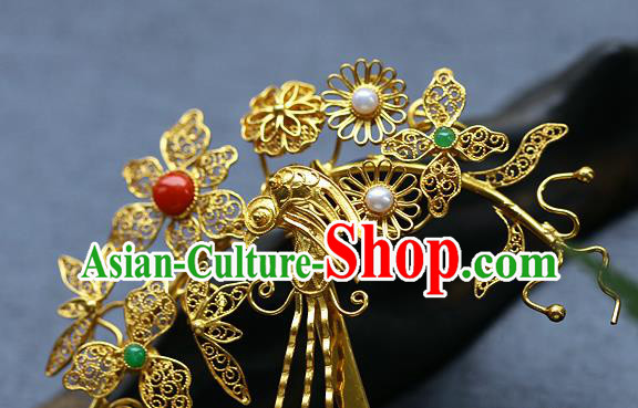China Ancient Empress Golden Hair Stick Traditional Ming Dynasty Court Filigree Hairpin China Ancient Empress Golden Hair Stick Traditional Ming Dynasty Court Filigree Hairpin