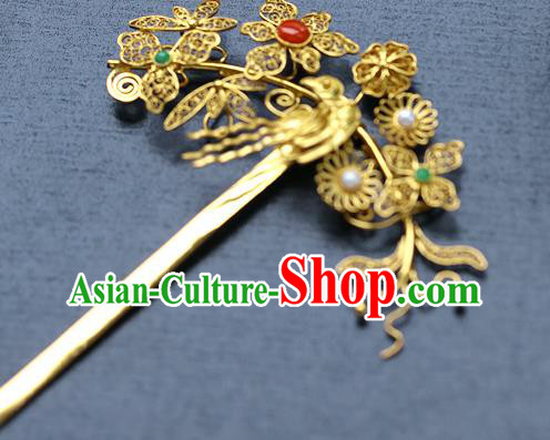 China Ancient Empress Golden Hair Stick Traditional Ming Dynasty Court Filigree Hairpin China Ancient Empress Golden Hair Stick Traditional Ming Dynasty Court Filigree Hairpin