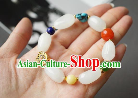 Chinese Traditional Cheongsam Wristlet Accessories Handmade National White Jade Bracelet Chinese Traditional Cheongsam Wristlet Accessories Handmade National White Jade Bracelet