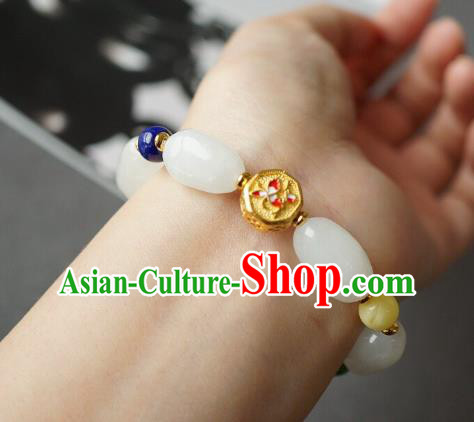 Chinese Traditional Cheongsam Wristlet Accessories Handmade National White Jade Bracelet Chinese Traditional Cheongsam Wristlet Accessories Handmade National White Jade Bracelet