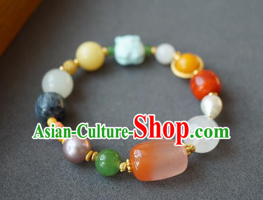 Chinese Handmade National Agate Bracelet Traditional Cheongsam Gems Wristlet Accessories Chinese Handmade National Agate Bracelet Traditional Cheongsam Gems Wristlet Accessories