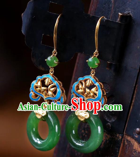 Chinese Handmade Jadeite Ear Accessories Traditional Cheongsam Peace Buckle Earrings