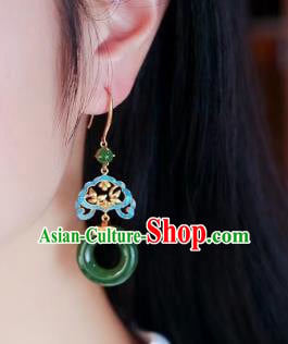 Chinese Handmade Jadeite Ear Accessories Traditional Cheongsam Peace Buckle Earrings