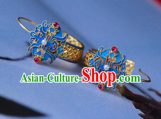 Chinese Handmade Qing Dynasty Filigree Ear Accessories Traditional Ancient Court Woman Earrings