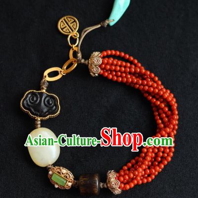 Chinese Handmade National Bracelet Traditional Cheongsam Red Beads Wristlet Accessories