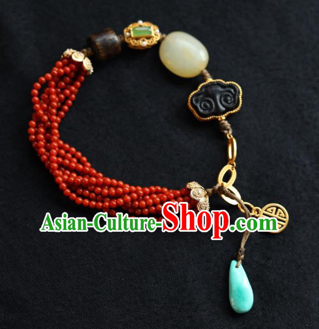 Chinese Handmade National Bracelet Traditional Cheongsam Red Beads Wristlet Accessories Chinese Handmade National Bracelet Traditional Cheongsam Red Beads Wristlet Accessories