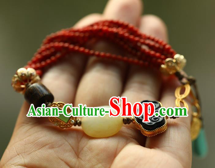 Chinese Handmade National Bracelet Traditional Cheongsam Red Beads Wristlet Accessories Chinese Handmade National Bracelet Traditional Cheongsam Red Beads Wristlet Accessories