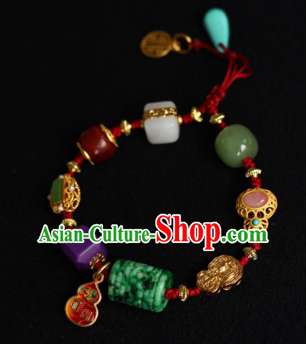 Chinese Handmade National Gems Bracelet Traditional Cheongsam Jade Carving Wristlet Accessories Chinese Handmade National Gems Bracelet Traditional Cheongsam Jade Carving Wristlet Accessories
