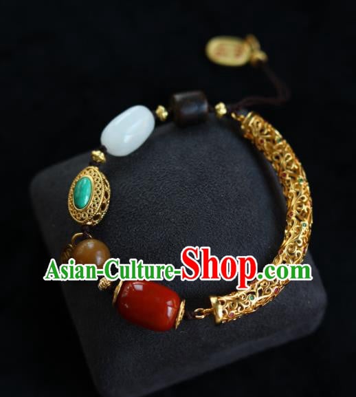 Chinese Traditional Cheongsam Golden Wristlet Accessories National Agate Bracelet Chinese Traditional Cheongsam Golden Wristlet Accessories National Agate Bracelet
