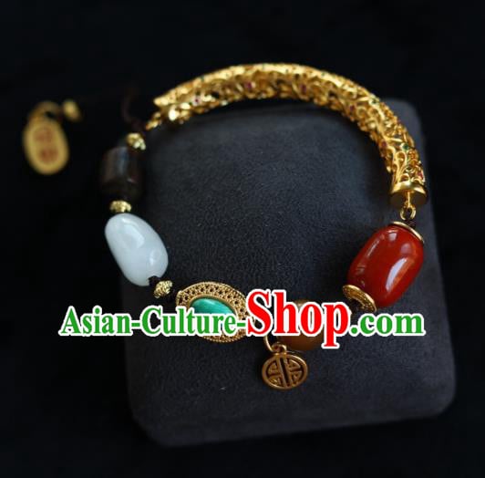 Chinese Traditional Cheongsam Golden Wristlet Accessories National Agate Bracelet Chinese Traditional Cheongsam Golden Wristlet Accessories National Agate Bracelet