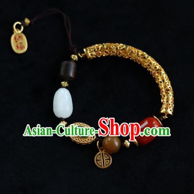 Chinese Traditional Cheongsam Golden Wristlet Accessories National Agate Bracelet
