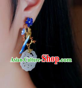Chinese Handmade Hetian Jade Ear Accessories Traditional Cloisonne Earrings Chinese Handmade Hetian Jade Ear Accessories Traditional Cloisonne Earrings