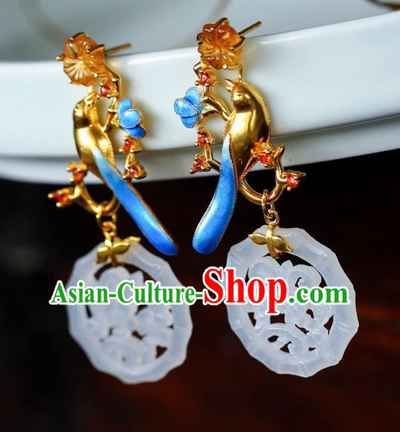 Chinese Handmade Hetian Jade Ear Accessories Traditional Cloisonne Earrings Chinese Handmade Hetian Jade Ear Accessories Traditional Cloisonne Earrings
