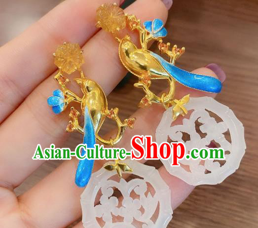 Chinese Handmade Hetian Jade Ear Accessories Traditional Cloisonne Earrings Chinese Handmade Hetian Jade Ear Accessories Traditional Cloisonne Earrings