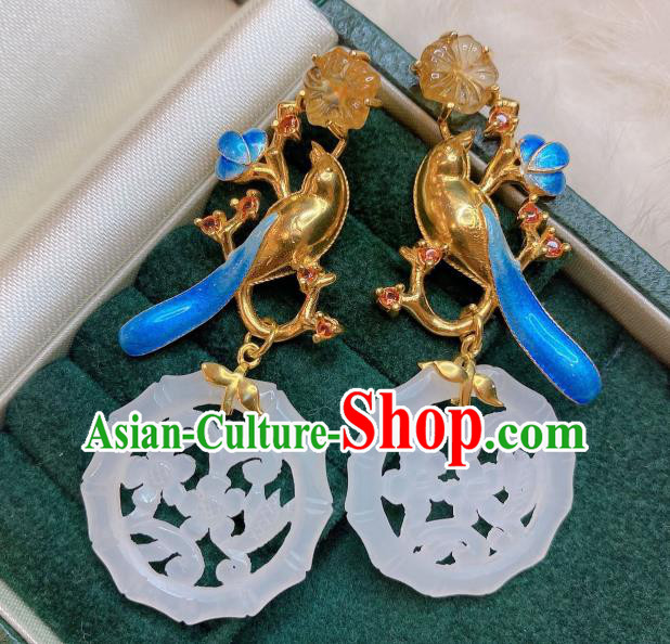 Chinese Handmade Hetian Jade Ear Accessories Traditional Cloisonne Earrings Chinese Handmade Hetian Jade Ear Accessories Traditional Cloisonne Earrings