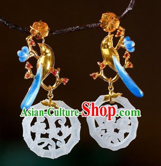 Chinese Handmade Hetian Jade Ear Accessories Traditional Cloisonne Earrings Chinese Handmade Hetian Jade Ear Accessories Traditional Cloisonne Earrings