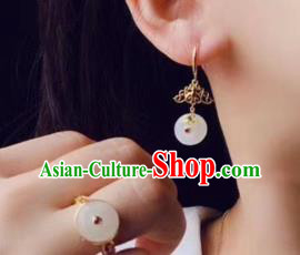 Chinese Handmade Golden Cloud Ear Accessories Traditional Cheongsam Jade Peace Buckle Earrings Chinese Handmade Golden Cloud Ear Accessories Traditional Cheongsam Jade Peace Buckle Earrings