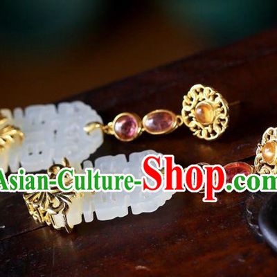 Chinese Handmade Wedding Ear Accessories Traditional Cheongsam White Jade Earrings