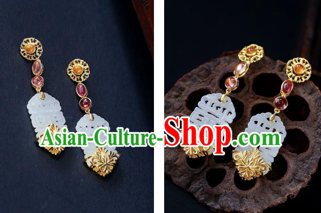 Chinese Handmade Wedding Ear Accessories Traditional Cheongsam White Jade Earrings Chinese Handmade Wedding Ear Accessories Traditional Cheongsam White Jade Earrings