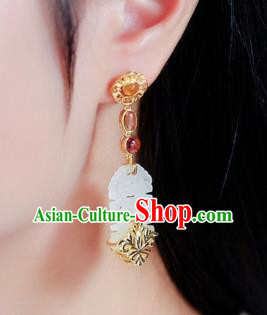 Chinese Handmade Wedding Ear Accessories Traditional Cheongsam White Jade Earrings Chinese Handmade Wedding Ear Accessories Traditional Cheongsam White Jade Earrings
