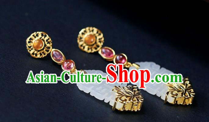 Chinese Handmade Wedding Ear Accessories Traditional Cheongsam White Jade Earrings Chinese Handmade Wedding Ear Accessories Traditional Cheongsam White Jade Earrings