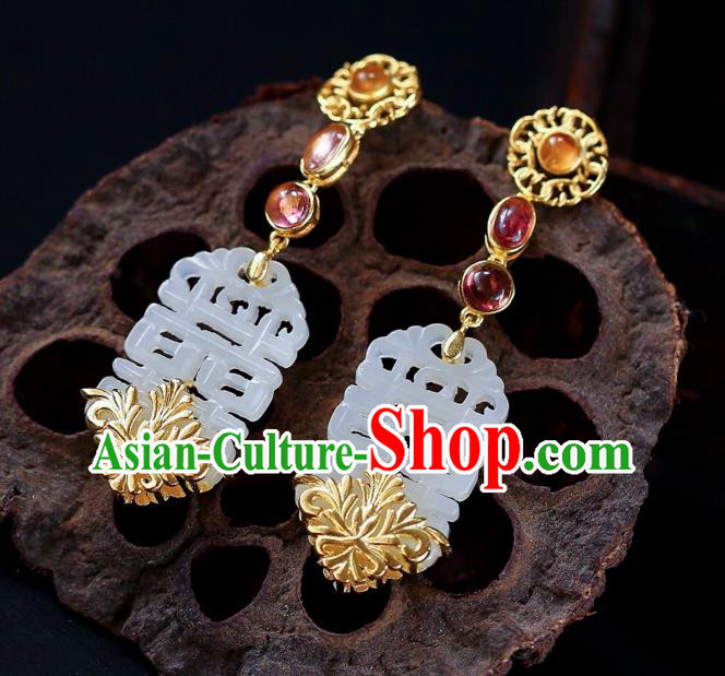 Chinese Handmade Wedding Ear Accessories Traditional Cheongsam White Jade Earrings Chinese Handmade Wedding Ear Accessories Traditional Cheongsam White Jade Earrings
