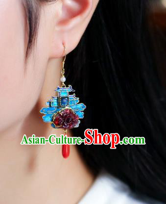 Chinese Handmade Cheongsam Tourmaline Peony Ear Accessories Traditional Qing Dynasty Court Earrings Chinese Handmade Cheongsam Tourmaline Peony Ear Accessories Traditional Qing Dynasty Court Earrings